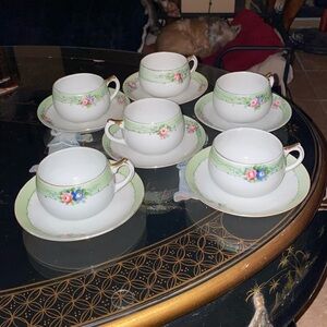 Vintage Nippon Japan Floral Tea Cups and Saucers set of 6